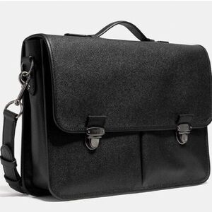 Coach Briefcase Laptop Bag Messenger Black Leather